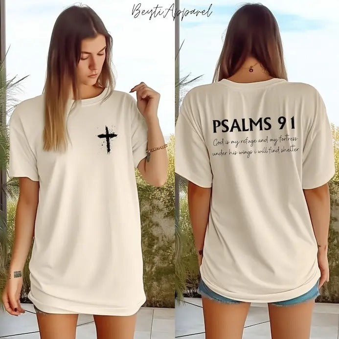 Psalms 91 Bible Verse Shirt, Double Sided Christian Shirt, Faith Shirt, Gift For Christian Mom, Women Religious Shirt,...