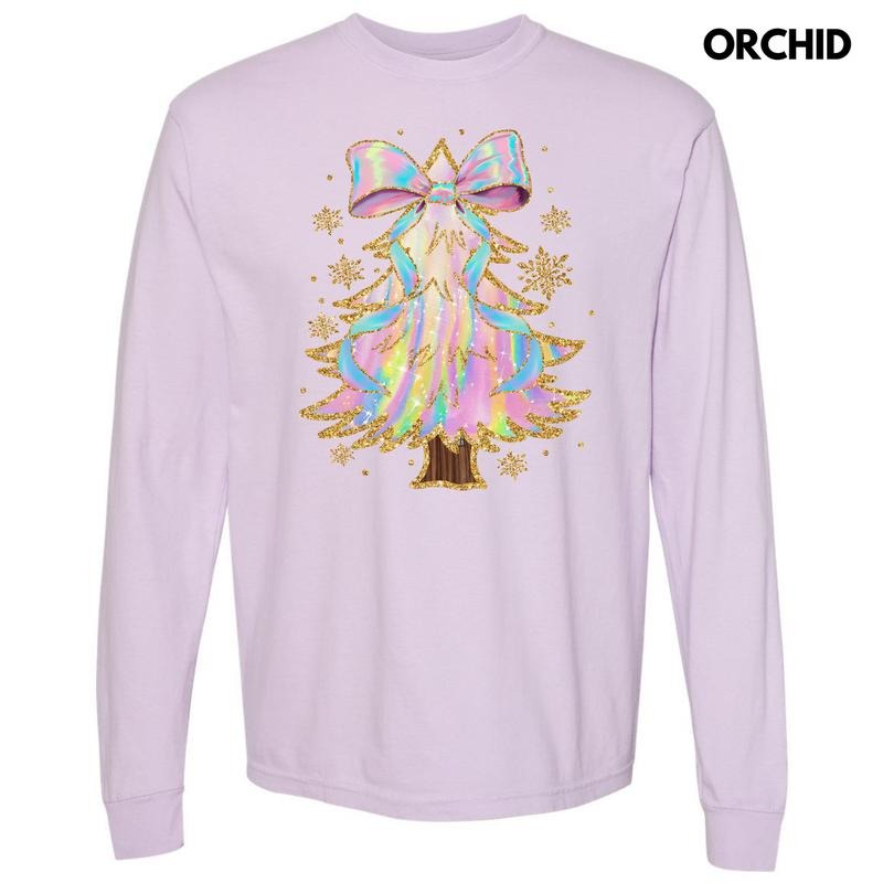 Psychedelic Swirls Christmas Tree Long Sleeve Comfort Colors T-Shirt 'NLB' Hoodie, Sweatshirt | PureTeeCo.com