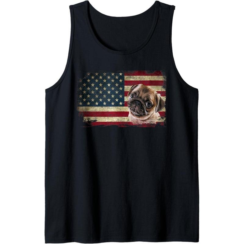 Pug 4th of July T Shirt Merica Men Women American USA Flag Tank Top made in USA Hoodie, Sweatshirt | PureTeeCo.com
