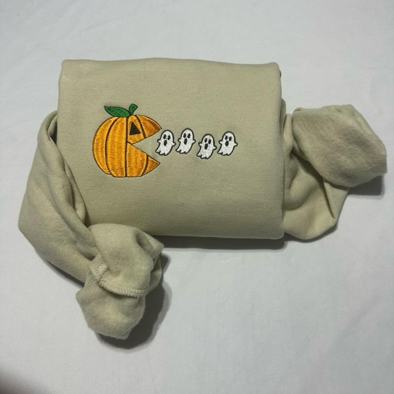 Pumpkin Chasing ghost Halloween sweatshirt Embroidered Womenswear Hoodie T-Shirts | PureTeeCo.com