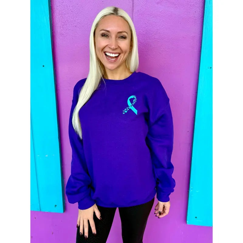 Purple & Teal Embroidered Ribbon Sweatshirt for Domestic Violence Awareness T-Shirts, Hoodie | PureTeeCo.com