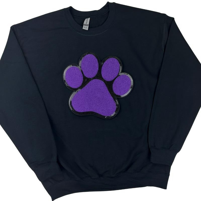 Purple Paw Chenille Patch Sweatshirt -- BLACK T-Shirts, Hoodie | PureTeeCo.com