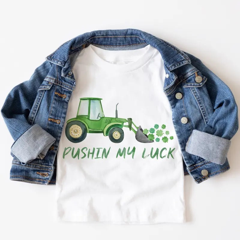Pushin My Luck Construction St Patrick's Day Boys Watercolor St Patty's Shirt Hoodie, Sweatshirt | PureTeeCo.com