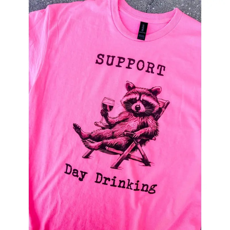 Raccoon Day Drinking Graphic Tee Hoodie, Sweatshirt | PureTeeCo.com