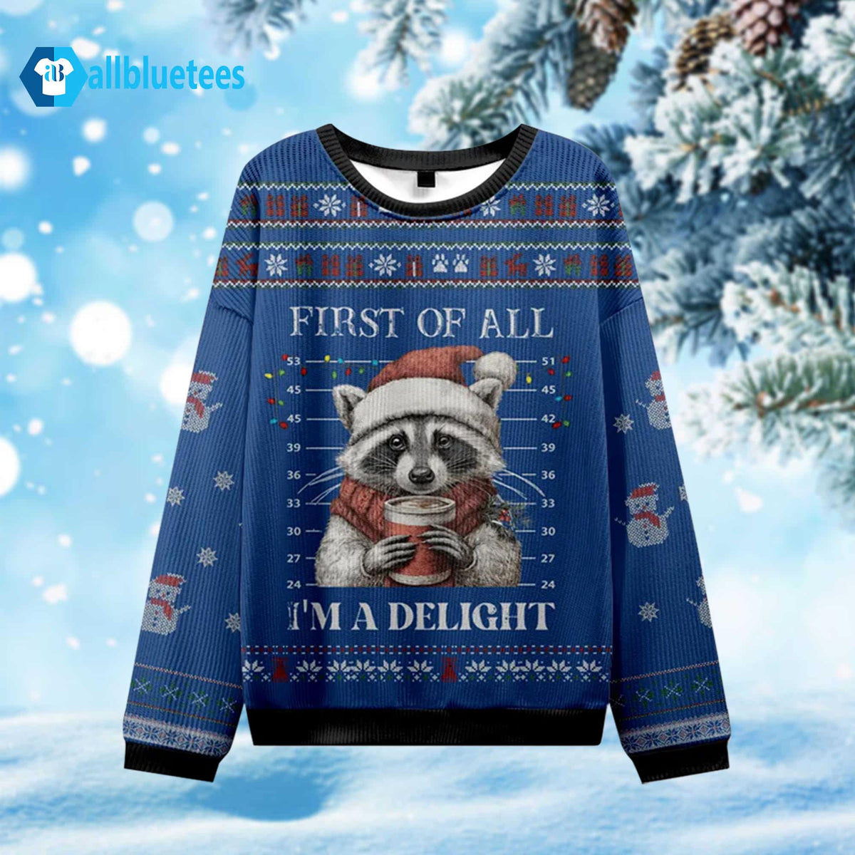 Raccoon Mugshot Ugly Christmas Sweater