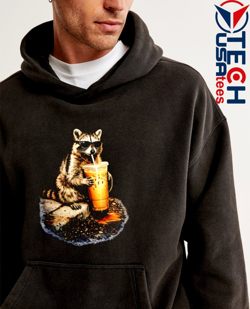 Raccoon drinking iced coffee shirt
