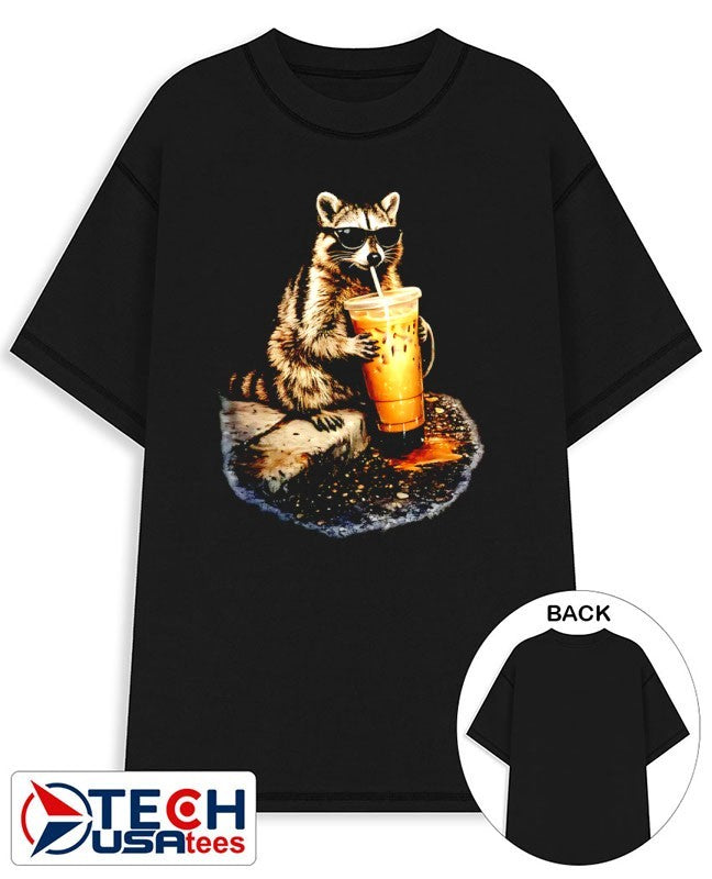 Raccoon drinking iced coffee shirt