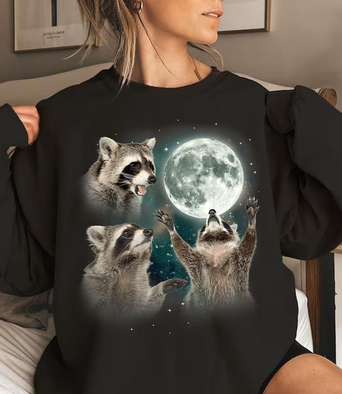 Racoons howling at the Moon T-shirt Sweatshirt, Racoon memes  Hoodie and Sweater; T-shirt Cotton Menswear | PureTeeCo.com