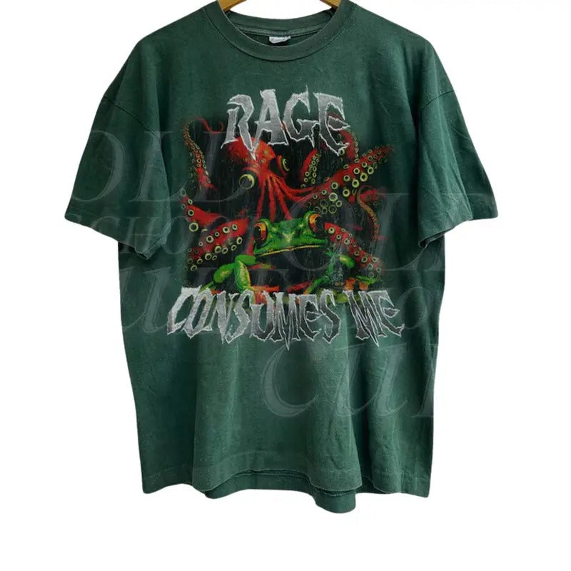 Rage Consumes Me Horror Frog Vintage Graphic Shirt, Frog Horror Retro Tee, Y2k Frog Pond Shirt, Nostalgia Unisex Tee,...