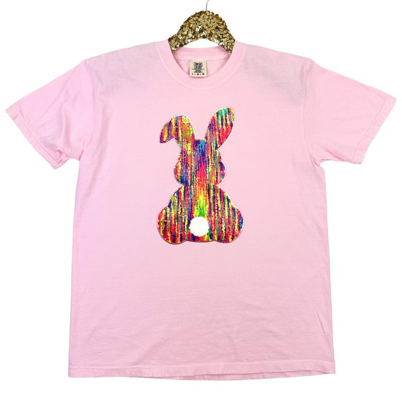 Rainbow Chenille Bunny Patch Comfort Colors T-Shirt Hoodie, Sweatshirt | PureTeeCo.com