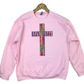 Rainbow Chenille Cross Patch Sweatshirt -- LIGHT PINK T-Shirts, Hoodie | PureTeeCo.com