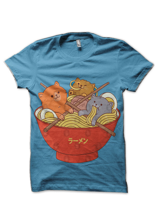 Ramen and cats Light Blue T-Shirt Hoodie, Sweatshirt | PureTeeCo.com