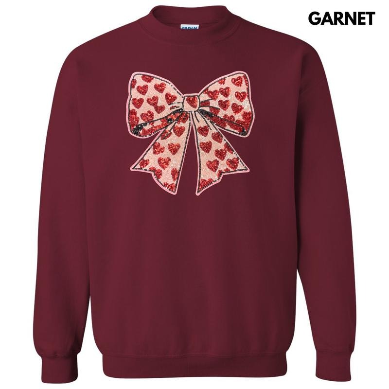Red Heart & Pink Bow Sequin Patch Sweatshirt T-Shirts, Hoodie | PureTeeCo.com
