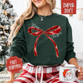 Red Merry Christmas Bow Sweatshirt, Coquette Merry Christmas Bow Crewneck,  Women's Holiday Sweater T-Shirts, Hoodie