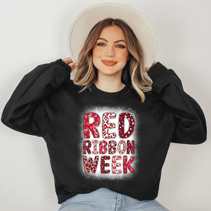 Red Ribbon Week Groovy Red Ribbon Awareness For Women Men Sweatshirt T-Shirts, Hoodie | PureTeeCo.com