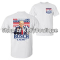 Red White and Busch Light President Trump Holding Busch Can 4th of July America Flag T-Shirt, Independence Day Patriotic...