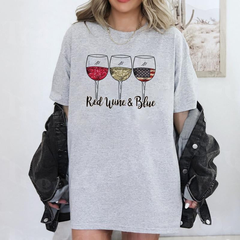 Red Wine And Blue Shirt, 4th Of July Shirt, Patriot Shirt, Veteran Shirt, American Flag Shirt, Independence Day Shirt,...