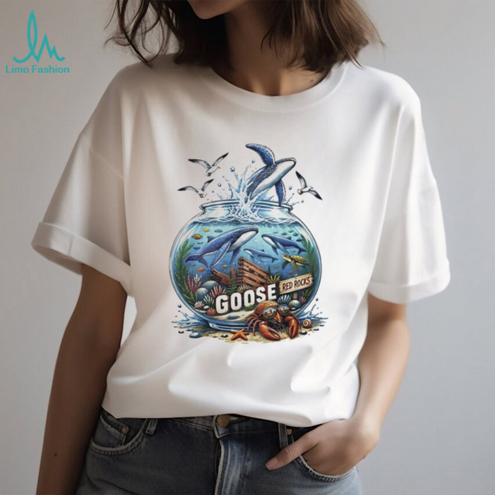 Red rocks goose whales sea turtle crab fishbowl illustrated shirt