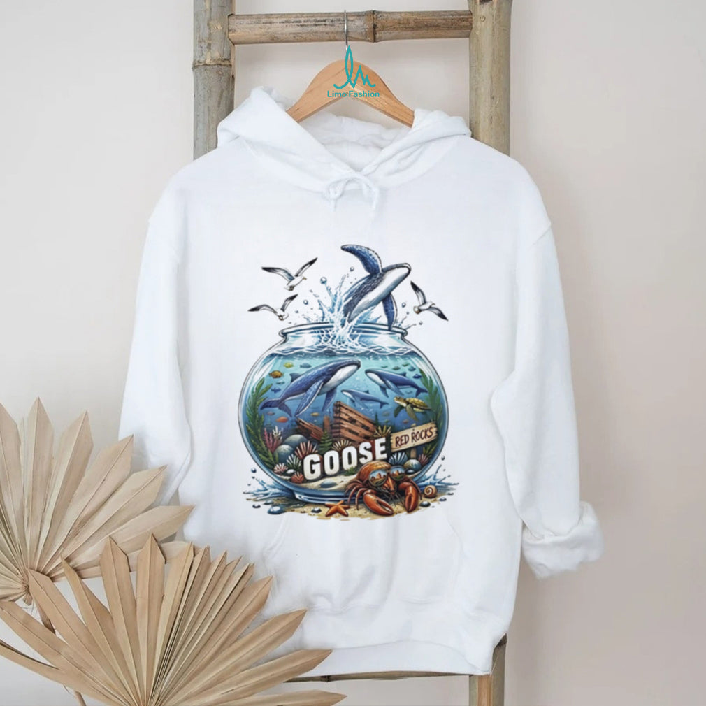 Red rocks goose whales sea turtle crab fishbowl illustrated shirt