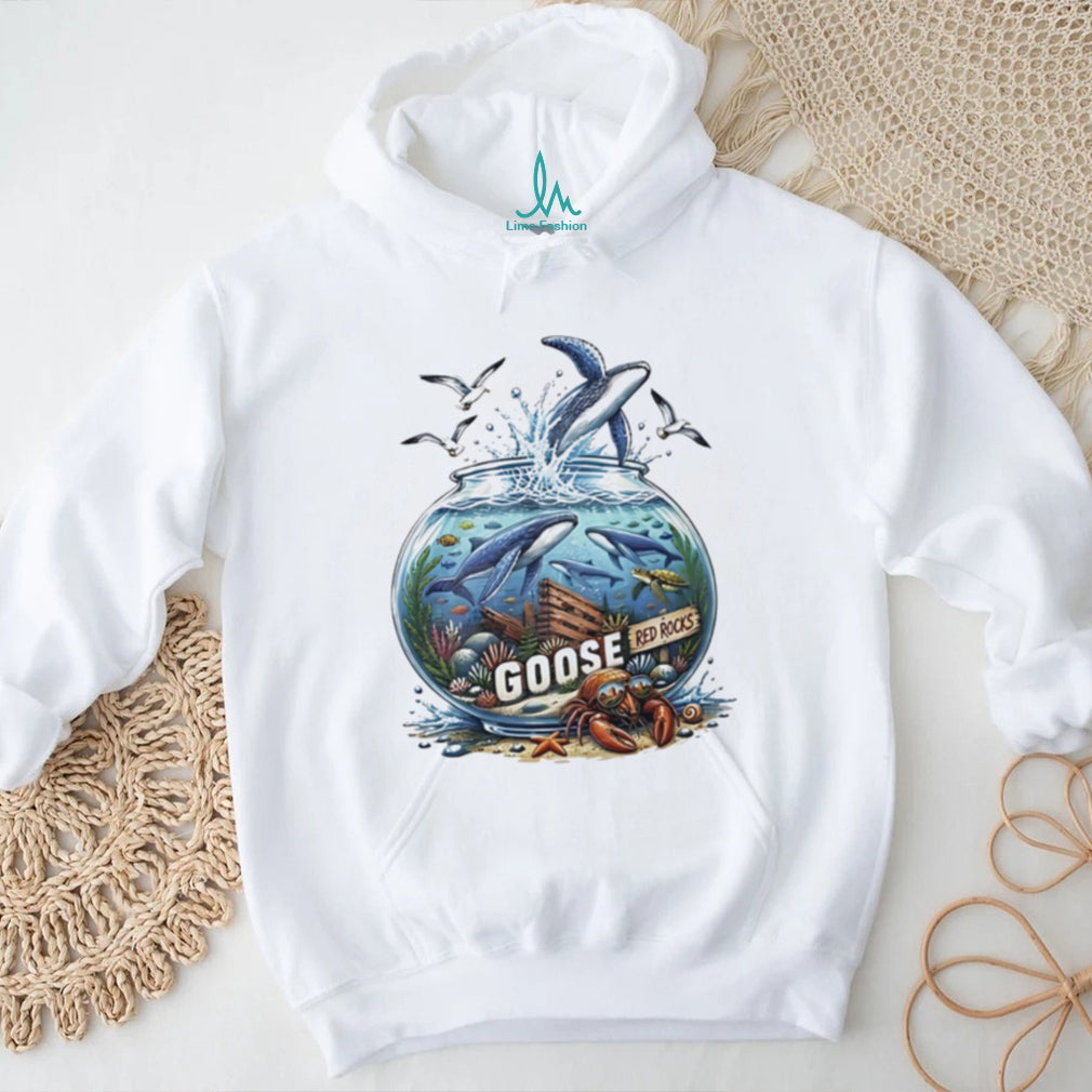 Red rocks goose whales sea turtle crab fishbowl illustrated shirt