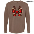 Reindeer FAKE Glitter Plaid Bow Long Sleeve Comfort Colors T-Shirt 'NLB' Hoodie, Sweatshirt | PureTeeCo.com