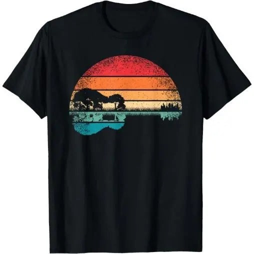 Retro Acoustic Guitar Lake Sunset Guitarist Music Lover Rock T-Shirt Made in USA Hoodie, Sweatshirt | PureTeeCo.com