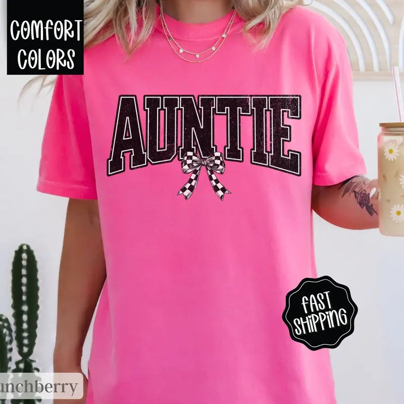 Retro Auntie Checkered Shirt, Gift for Aunt, Auntie Shirt, Retro Auntie Shirt, Comfort Colors Auntie Tshirt