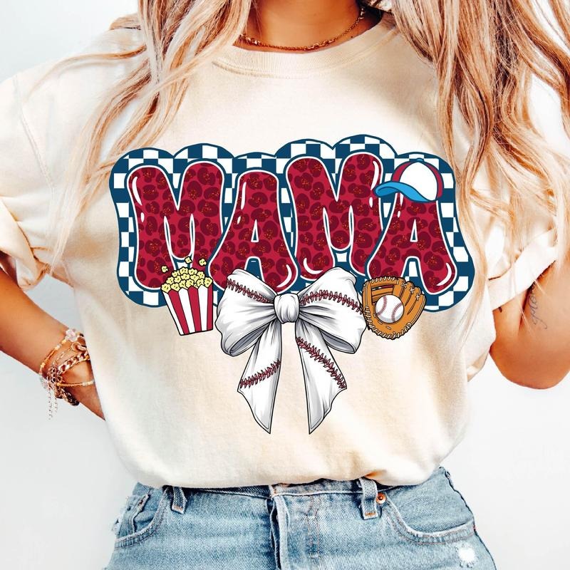 Retro Baseball Mama T-Shirt, Leopard Mama Baseball T-Shirt, Game Day Shirt, Checkered Baseball Coquette Bow Shirt,...