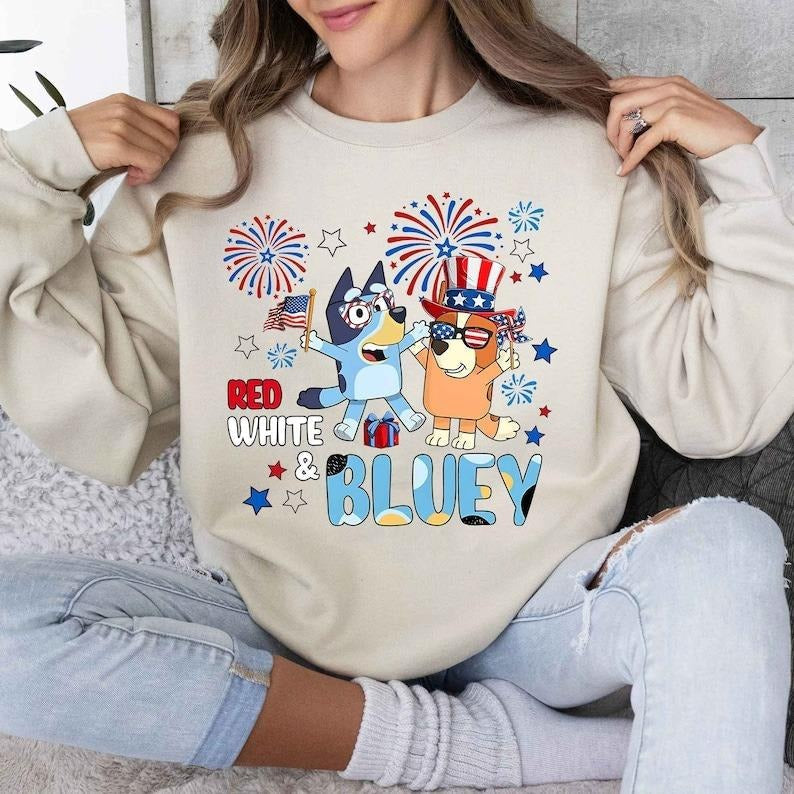 Retro Bluey 4th of July Shirt, Fourth Of July Shirt , Bluey Tee Shirt , Bluey Character, Funny Mom Tee Shirt, Bluey...