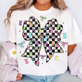 Retro Checkered Easter Coquette Bow T-Shirt, Easter T-Shirt, Easter Bow T-Shirt, Easter Bunny T-Shirt, Spring T-Shirt,...
