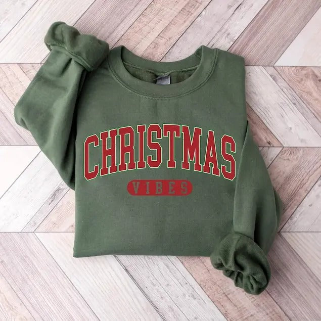 Retro Christmas Vibes Sweatshirt, Womens Christmas Sweatshirt, Holiday Sweater, Cute Christmas Sweatshirt, Christmas...