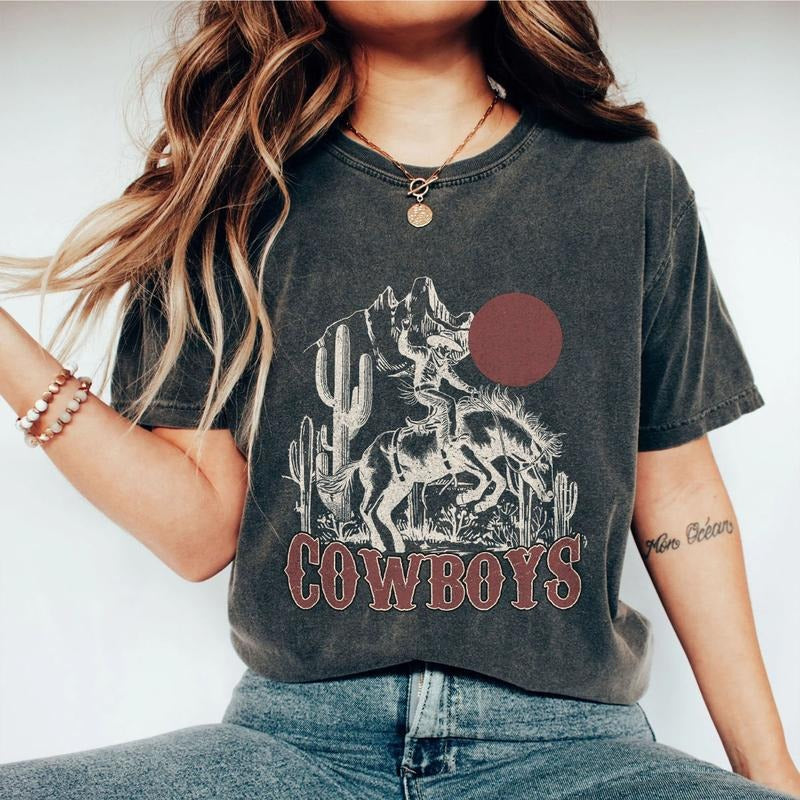 Retro Cowboy Shirt, Comfort Shirt Gift for Her, Retro Wild West Shirt, Vintage Howdy T-Shirt, Vintage 90s Cowboys Tee,...