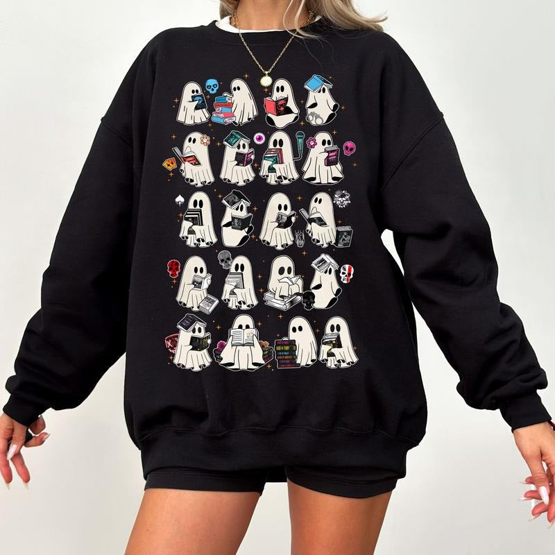 Retro Cozy Ghost Halloween Dark Romance Series Sweatshirt, Lights Out, Butcher And Blackbird, The Lords Series, Devils...