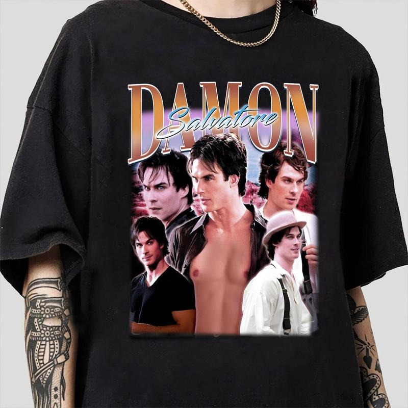 Retro Damon Salvatore T-Shirt, Damon Salvatore T-Shirt,  Damon Salvatore T-Shirt, Diares T-Shirt  Classic Fabric Hoodie,...