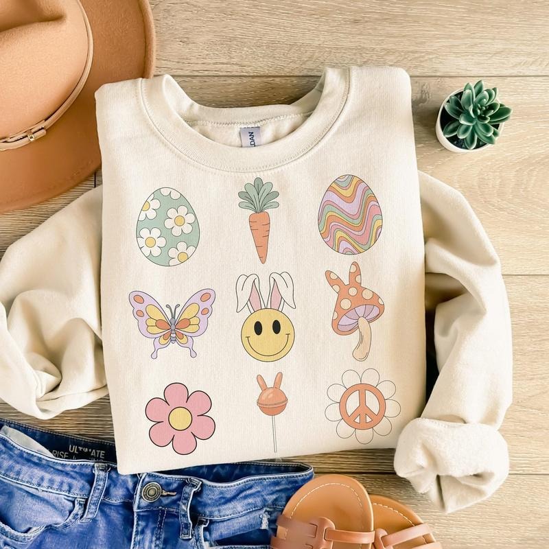 Retro Easter Sweatshirt, Groovy Easter Sweatshirt, Easter Sweatshirt S to 3XL T-Shirts, Hoodie | PureTeeCo.com