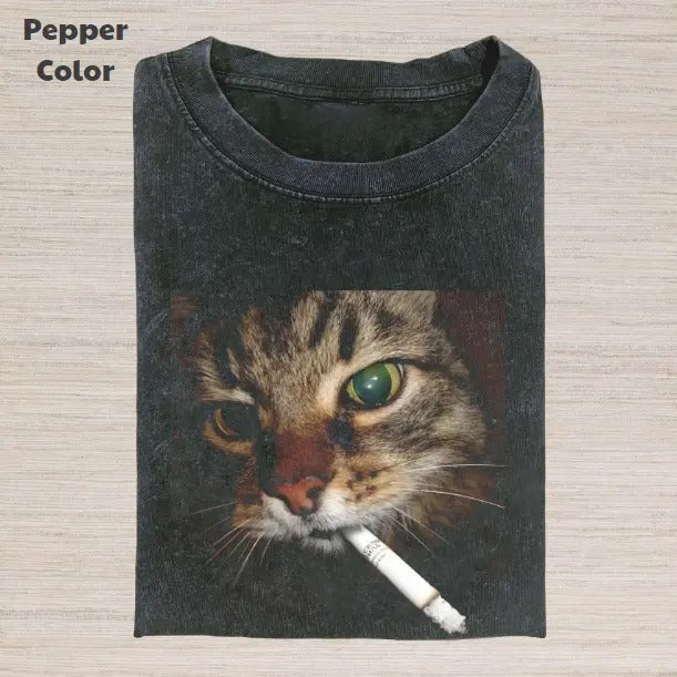 Retro Funny Vintage Graphic Tee, Cat Smoking T-Shirt, Animal Shirt, Unisex Meme Cringe Funny Dumb Shirt, Gift For Men...