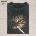 Retro Funny Vintage Graphic Tee, Cat Smoking T-Shirt, Animal Shirt, Unisex Meme Cringe Funny Dumb Shirt, Gift For Men...