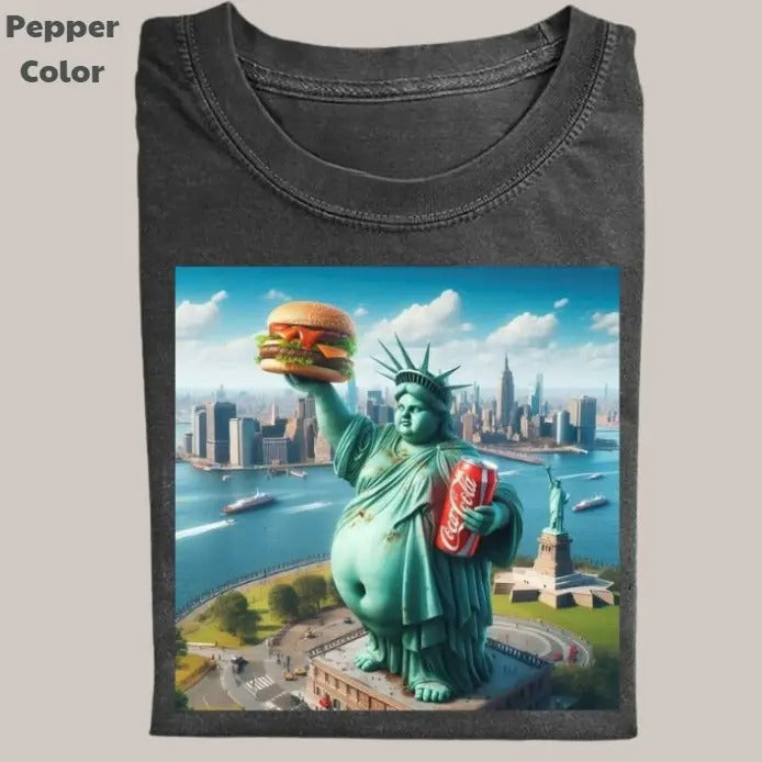 Retro Funny Vintage Tee, Statue of Liberty T-Shirt, Graphic Tee, Unisex Meme Cringe Funny Dumb Shirt, Menswear Womenswear...