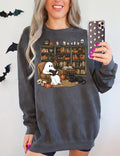 Retro Ghost Book Sweatshirt, Bookish Halloween Shirt, Vintage Book Lover Sweatshirt, Ghost Reading Book Shirt, Black Cat...