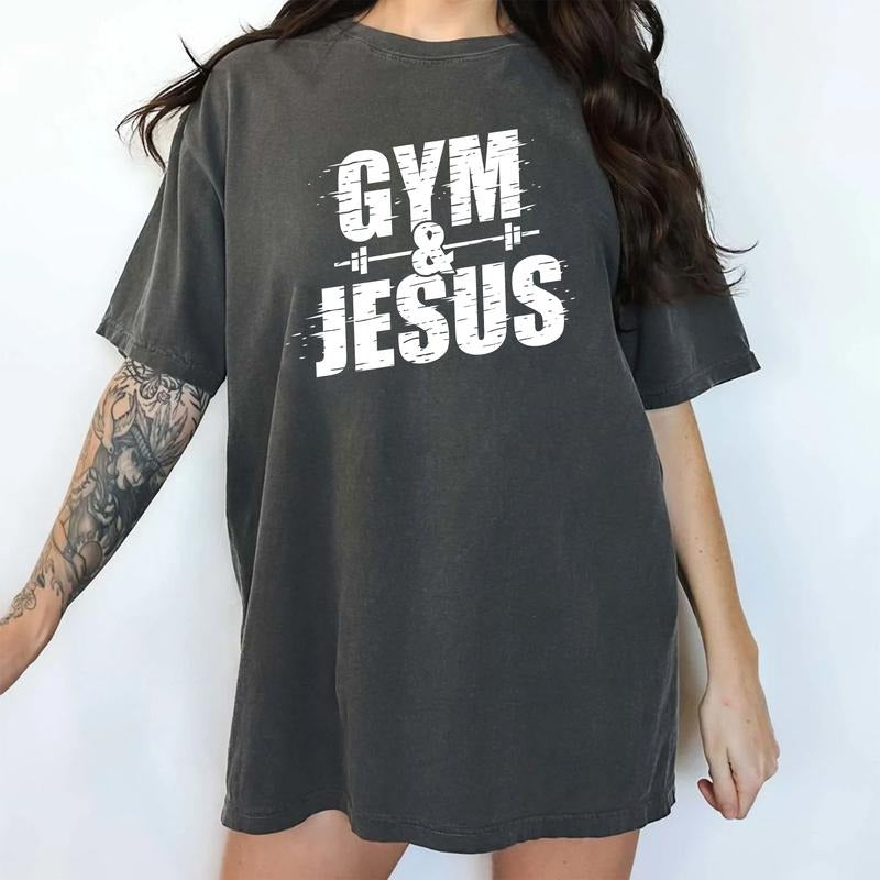 Retro Gym And Jesus Comfort Colors Shirt, Faith Workout Unisex T-shirt, Christian Gym Graphic Tee, Religious Gym Lovers...