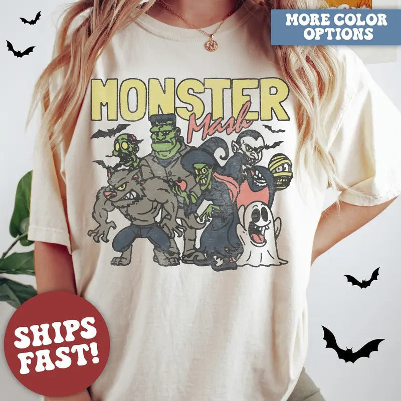 Retro Halloween Shirt, Vintage Halloween Costume, Trendy Ghost Monster T-Shirt, Fall Season Hoodie, Sweatshirt