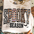 Retro Halloween Spooky Coquette Sweatshirt, Halloween Leopard Checkered Fall Pullover, Spooky Season Crewneck, Halloween...