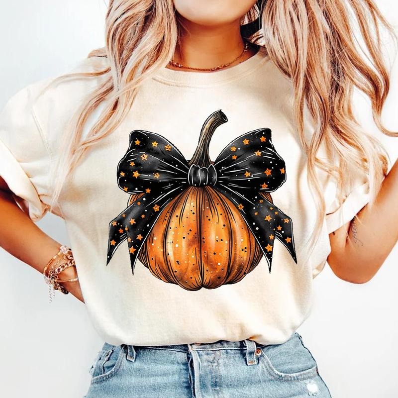 Retro Halloween Sweatshirt, Pumpkin Coquette stars bow sweater, spooky mama crewneck, pumpkin, Autumn Pumpkin sweater,...