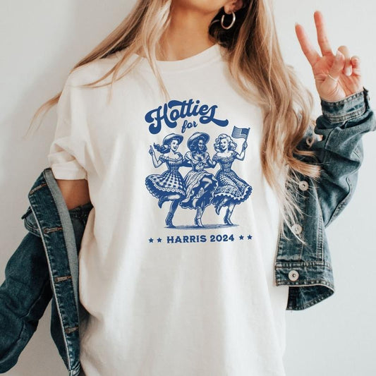 Retro Hotties for Harris Comfort Colors Shirt, Kamala Harris for President 2024, Stop Project 2025, Democrat T-shirt, Election 2024