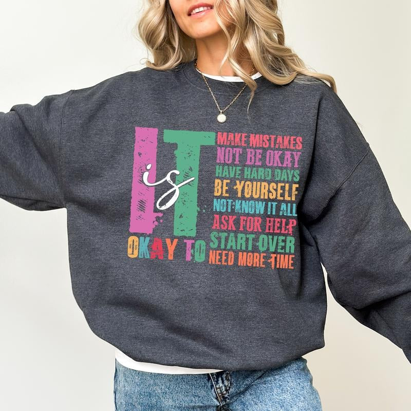 Retro It's Okay To Make Mistakes Be Yourself Sweatshirt, Inspirational Sweater, Motivation Saying Graphic Tee Women,...