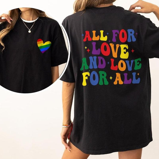 Retro LGBT Shirt, All For Love And Love For All Shirt, Pride Shirt, LGBTQ Ally Shirt, Pride Shirt Women, Lesbian T-Shirts, Gay Pride, You Belong Tshirt, Trans Ally Shirt, Equal Shirt, Pride Month Parade Outfits, LGBT Women Top