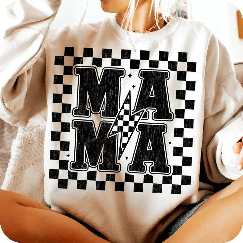 Retro Mama Checkered Shirt, Retro Mama Shirt, Mothers Day Shir Cotton Womenswear Fashion Comfortable Hoodie, Sweatshirt