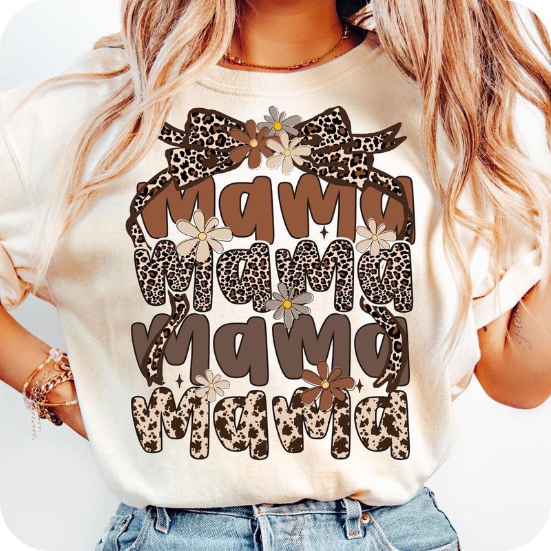 Retro Mama Coquette Flower T-Shirt, Boho Mama T-Shirt, Mother's Day T-Shirt, Mama T-Shirt, Leopard Mama T-Shirt, Mama Bow...