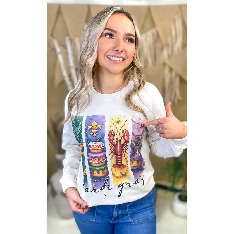 Retro Mardi Gras Graphic Long Sleeve T-Shirt Hoodie, Sweatshirt | PureTeeCo.com