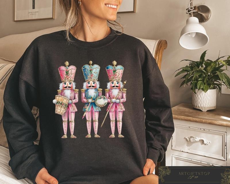 Retro Nutcracker Christmas Sweatshirt, Womens Christmas Tee Cotton Womenswear Hoodie | PureTeeCo.com
